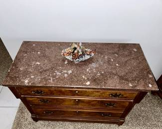 Antique 3 drawer chest with beautiful marble top