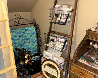 Display ladder with storage racks, metal quilting rack