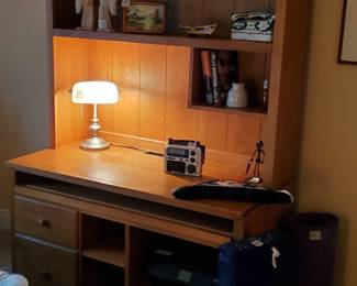 Ethan Allen Desk with Hutch and cord drop. Keyboard drawer and Printer Drawer.