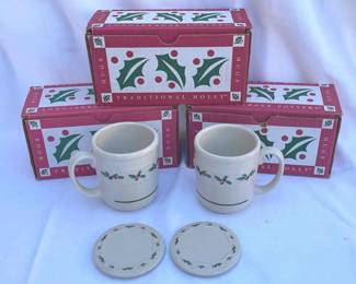 Longaberger Traditional Holly Mugs