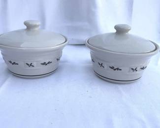 Longaberger Pottery Traditional Holly Small Covered Dishes