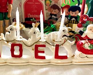 Vtg '50s NOEL Santa Sleigh & Reindeer Candle Holders (Japan)