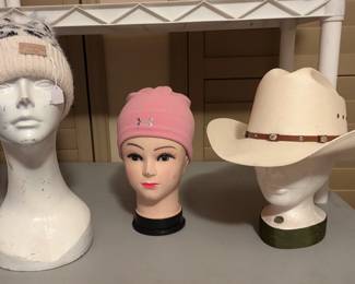 Do Everything in Love stocking hat, Under Armour beanie, Stetson cowboy hat.