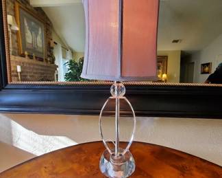 22" Cut crystal glass table lamp with white shade.