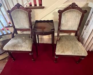 Antique chairs & Cute accent table with drawer 