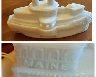 Milk Glass " Remember the Maine"