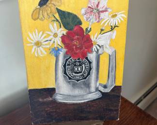 32. Hand Painted Wayne StateFloral Picture on stand $30.00