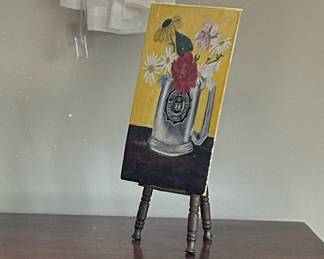 32.1Hand Painted Wayne StateFloral Picture on stand