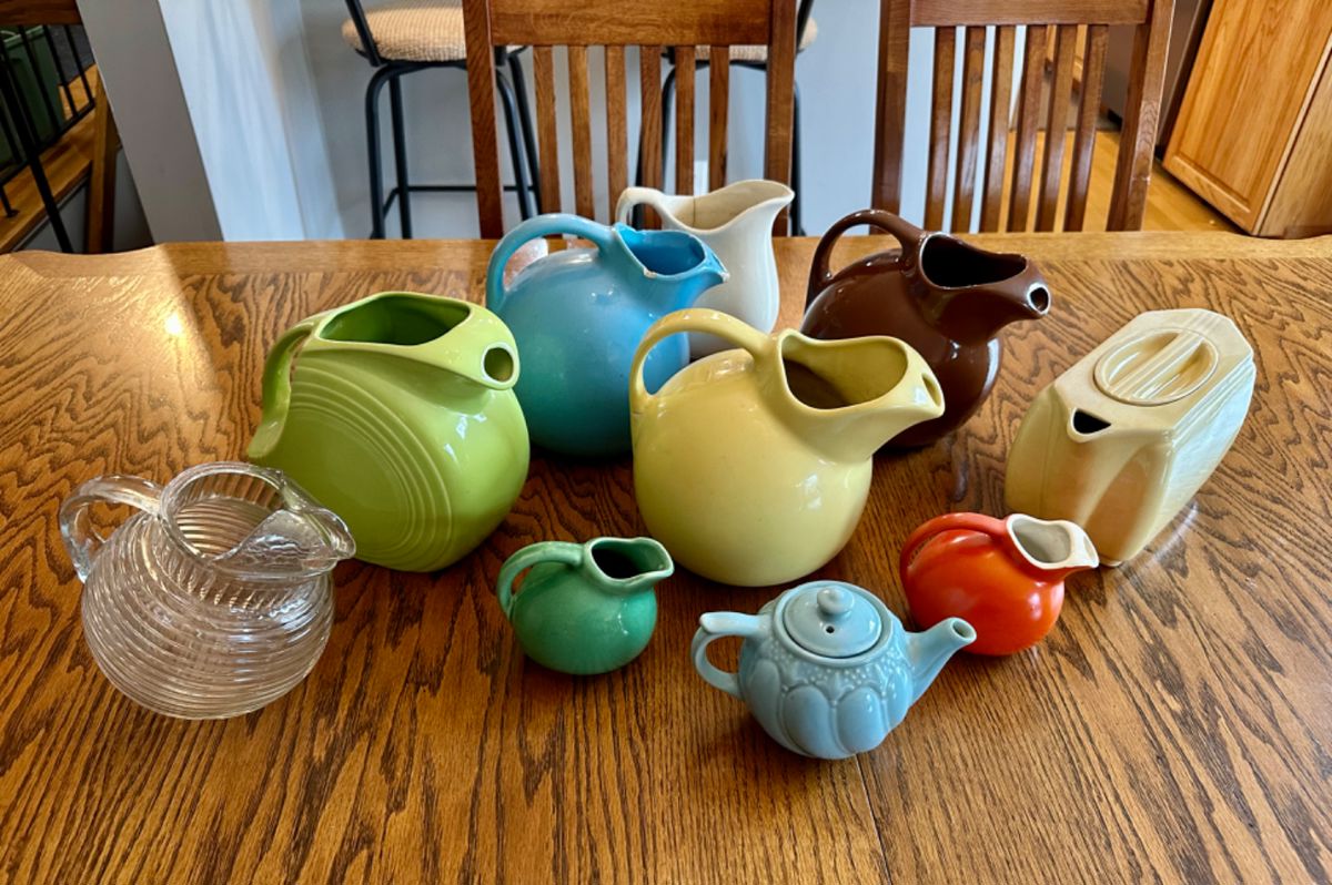 Antique pitcher collection (Hall, Fiesta, Chefsware, more)