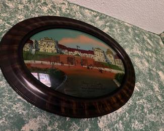 Antique WW1 Versailles bubble glass back painted framed art