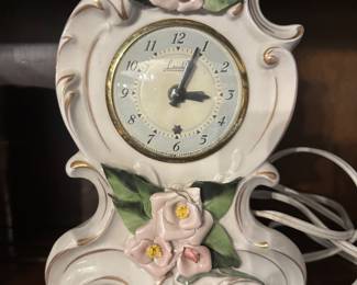 60s floral porcelain table clock