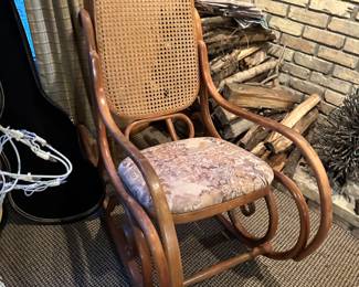 Antique caned bentwood rocking chair 