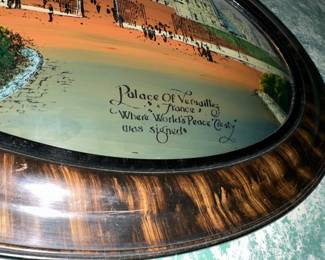 Antique WW1 Versailles bubble glass back painted framed art