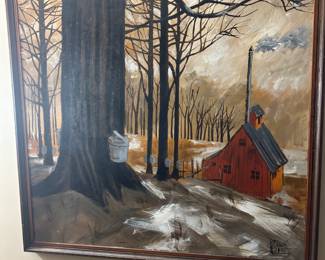 Lee Reynolds mid century LARGE signed original painting (barn, landscape)