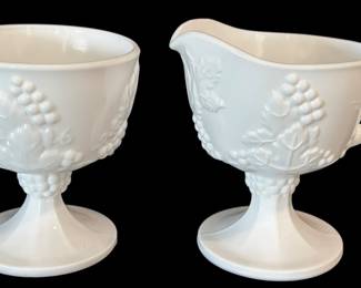Harvest Grape Milk Glass Creamer Sugar 