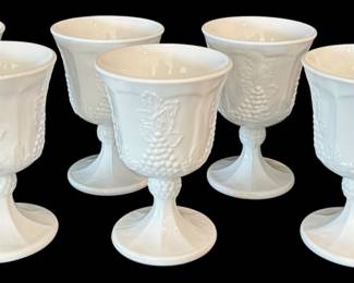 7 Harvest Grape Milk Glass Goblets 