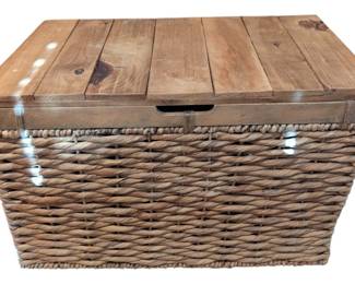 Natural WickerWood chest on Casters 