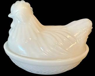 Milk Glass Hen on Nest 