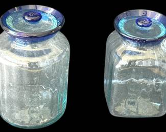 Vintage Glass Blue Apothecary Lidded Jars 