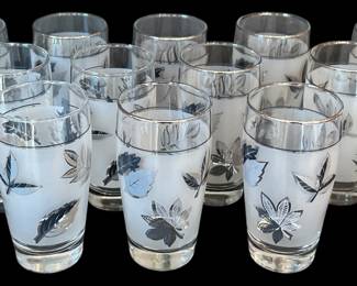 12 Libbey Silver Leaf Frosted Glasses 