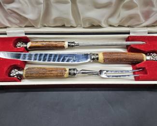 Vtg. Cork & Son Antler (Look) Handled Carving Set