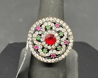 925 Silver Victorian Style Multi Gemstone Ring