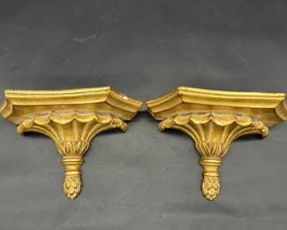 Pair of Gilt Gold Accent Shelves