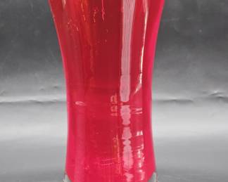 Large Hand Blown Red Art Glass Flower Vase 