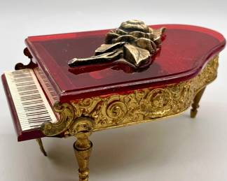 Vintage Crimson & Gilt Grand Piano Music Box 