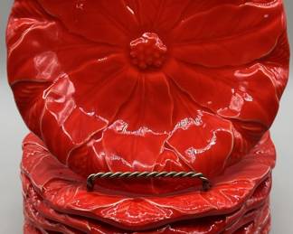 (8) Bright Red Ceramic Flower Plates