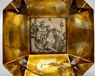 Mid Century Gold Leaf Glass Large Ashtray