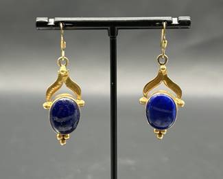 925 Gold Vermeil w/ Blue Lapis Earrings, TW 8.2g