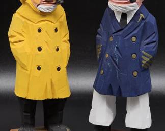 2- Vtg. Carved Wood "Old Salts" Seafarer Figures