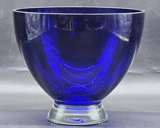 Cobalt Blue w/ Clear Foot Crystal Bowl Vase, 1/2