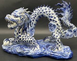 Ming Dynasty Blue & White Porcelain Sea Dragon

