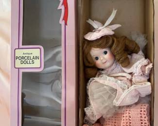 Antique Porcelain Dolls Brand Blue Eyes Auburn Hair Doll Vintage 