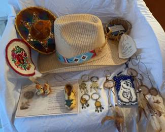 Native American Miscellaneous Lot, Hats, Dream Catchers Etc