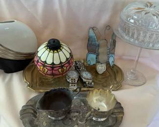 Miscellaneous Lot Of Decor And Watched And Plug In Lights, Vase And Tea Set