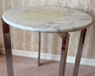 Marble Nightstand With Metal Base Legs Good Condition