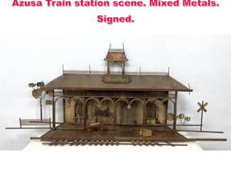 Lot 427 Curtis Jere hanging wall sculpture. Azusa Train station scene. Mixed Metals. Signed.