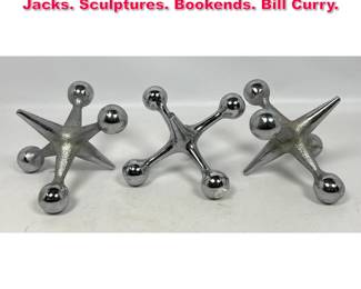Lot 185 3pc Chromed Metal Oversized Jacks. Sculptures. Bookends. Bill Curry.