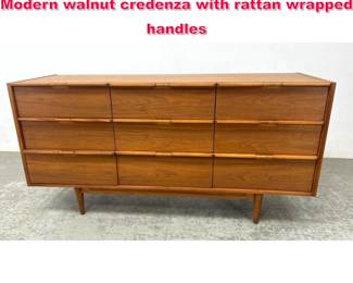Lot 358 Ramseur Furniture American Modern walnut credenza with rattan wrapped handles