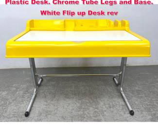 Lot 412 V. Parigi N. Prina Orix desk. Yellow Plastic Desk. Chrome Tube Legs and Base. White Flip up Desk rev