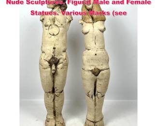 Lot 342 Pr VALLEY HEAD STUDIOS Ceramic Nude Sculptures. Figural Male and Female Statues. Various Marks see