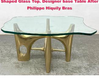 Lot 158 Heavy Sculptural Coffee Table with Shaped Glass Top. Designer base Table After Philippe Hiquily Bras