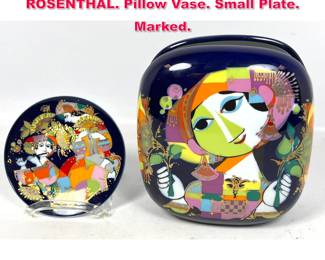 Lot 283 2pc BJORN WIINBLAD for ROSENTHAL. Pillow Vase. Small Plate. Marked.