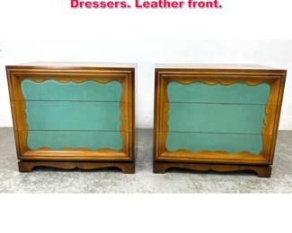 Lot 203 Pair Grosfeld House 3 Drawer Chest Dressers. Leather front.