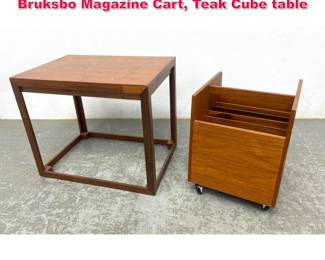 Lot 331 2pcs Mid Century Modern. Teak Bruksbo Magazine Cart, Teak Cube table