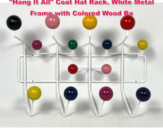 Lot 422 Charles Eames style Wall Mounted Hang It All Coat Hat Rack. White Metal Frame with Colored Wood Ba
