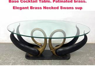 Lot 127 Modernist Decorator Double Swan Base Cocktail Table. Patinated brass. Elegant Brass Necked Swans sup